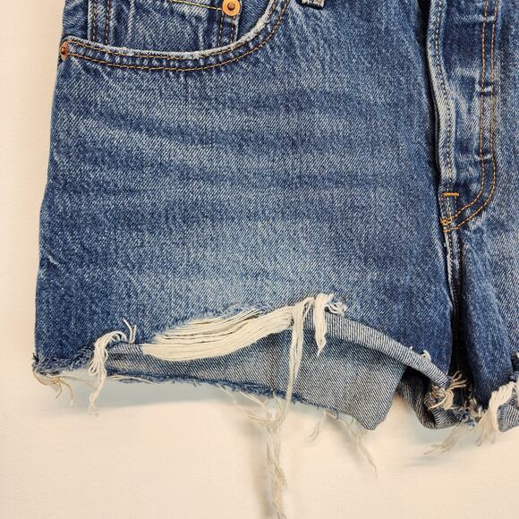 Levis 501 High Rise Cutoff Denim Shorts Size 27" Distressed Ripped 100% Cotton - Picture 3 of 12